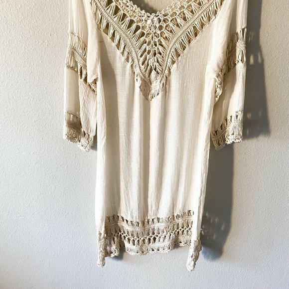 Miss Kelly 1999 cream knit tunic size M/L boho cotton blend - Picture 2 of 8